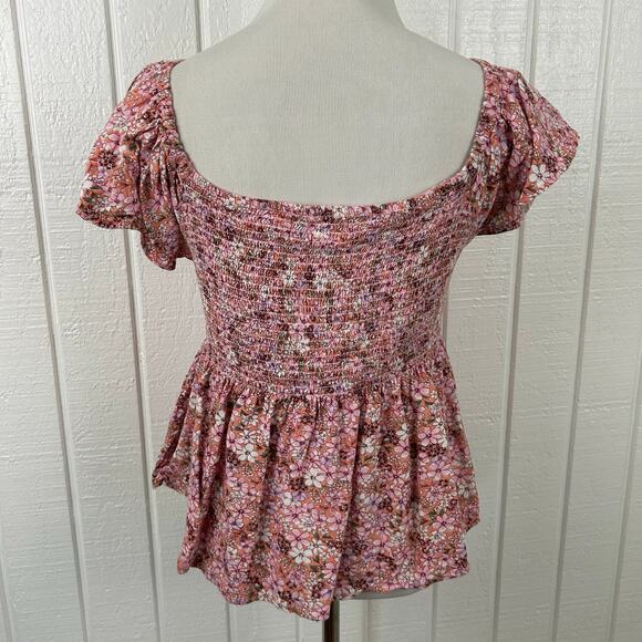 Japna Milkmaid Top Boho Preppy Pink Short Sleeve Fairy Cottage Women Medium - Picture 6 of 7